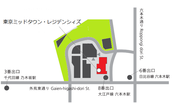 東京本社 地図（東京ミッドタウン・レジデンシィズ）
